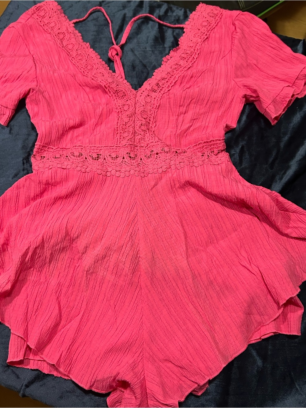 Women’s Pink Lace-Trim short romper